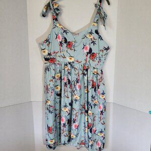 Women's Tie Shoulder Sun Dress Size XL Sky Blue Floral